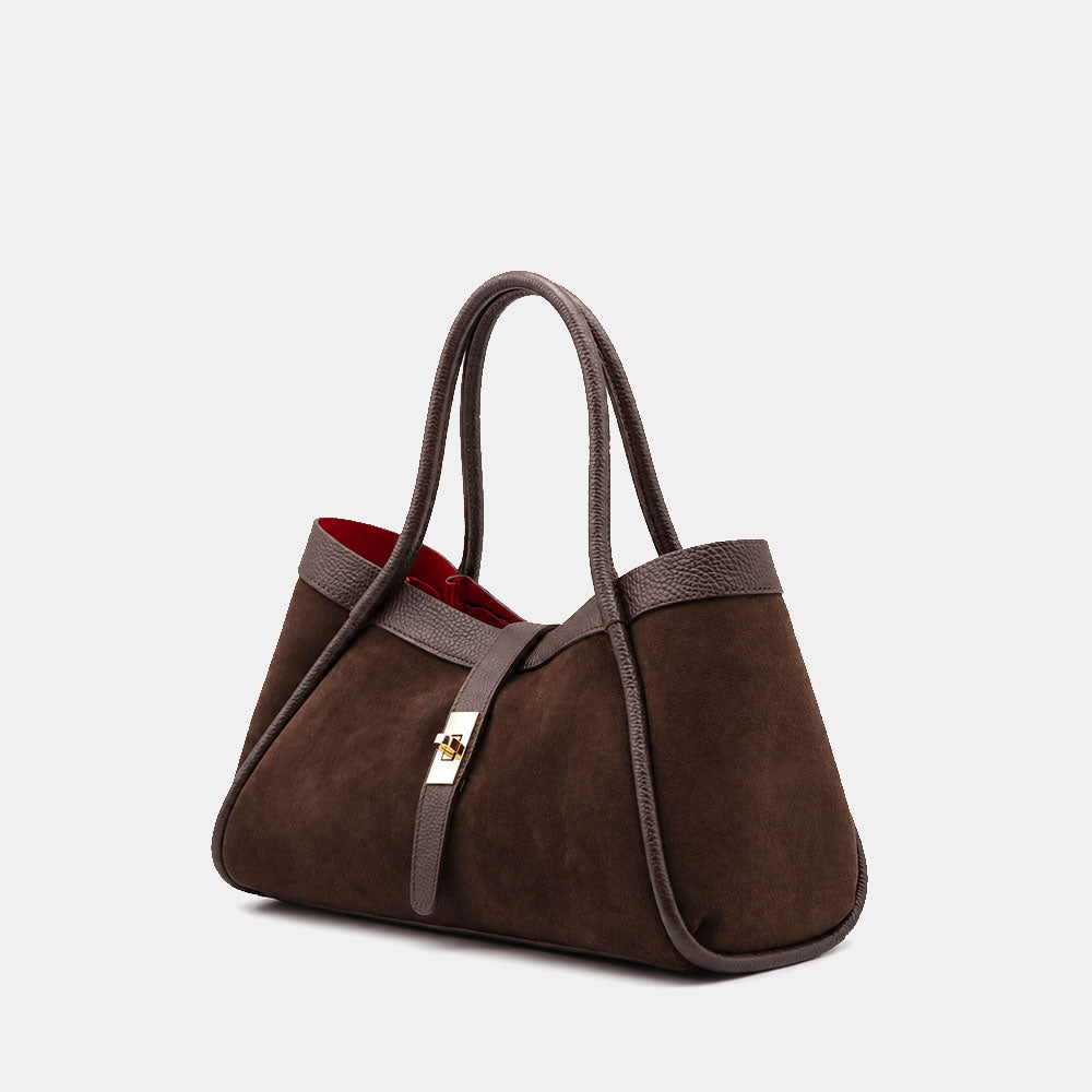 Handtasche ViaVerdi aus Wildleder und Dunkelbraunem Leder Made in Italy – Linie Cortona
