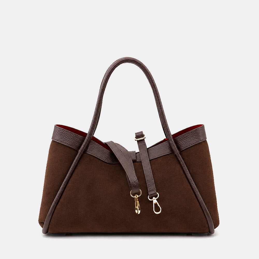 Handtasche ViaVerdi aus Wildleder und Dunkelbraunem Leder Made in Italy – Linie Cortona

