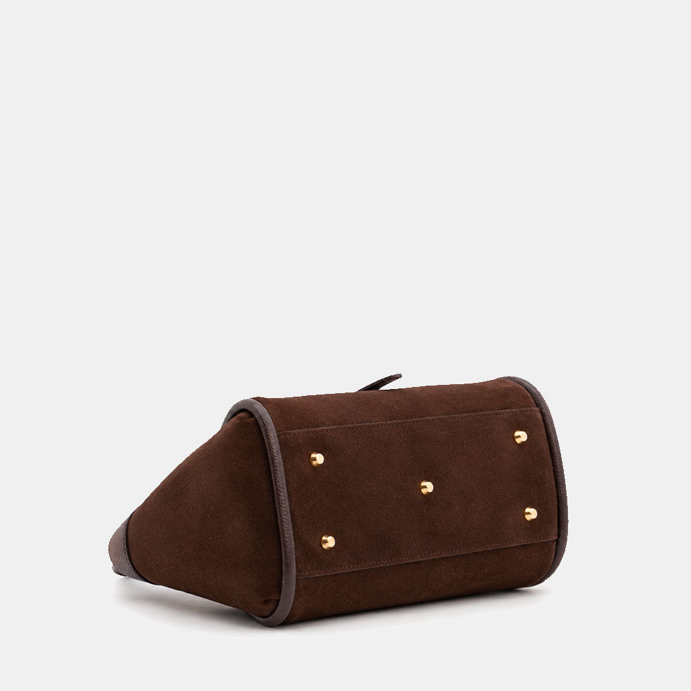 Handtasche ViaVerdi aus Wildleder und Dunkelbraunem Leder Made in Italy – Linie Cortona
