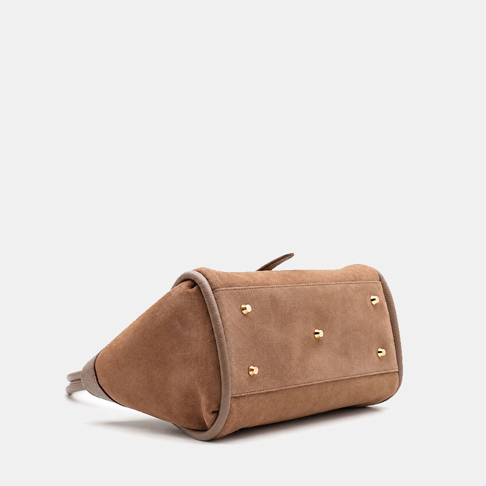Borsa Donna a Mano VIAVERDI in Camoscio e Pelle Taupe Made in Italy linea Cortona