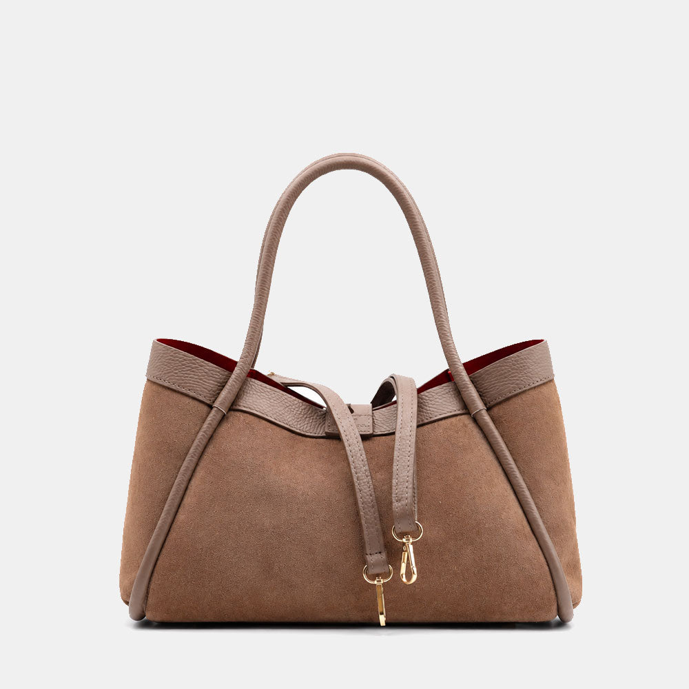 Borsa Donna a Mano VIAVERDI in Camoscio e Pelle Taupe Made in Italy linea Cortona