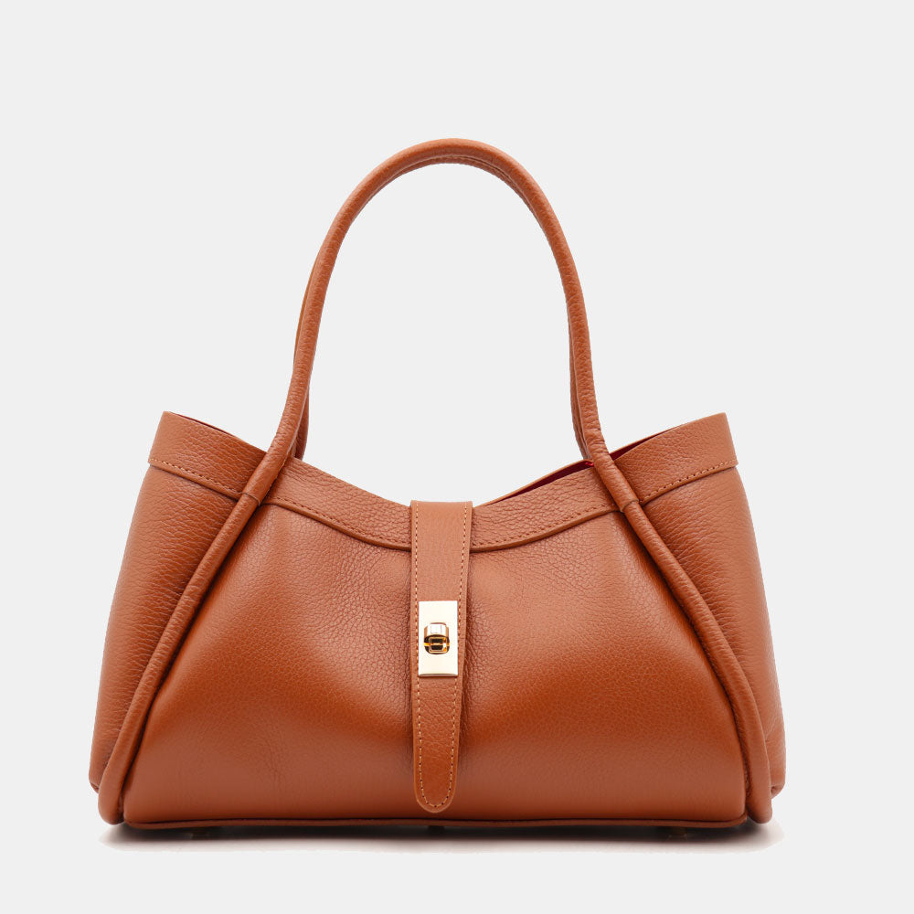 Borsa Donna a Mano VIAVERDI in Pelle color Cuoio Made in Italy linea Cortona