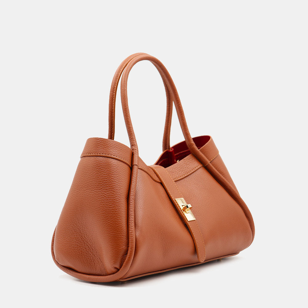 Damen-Handtasche VIAVERDI aus lederbraunem Leder Made in Italy Linie Cortona