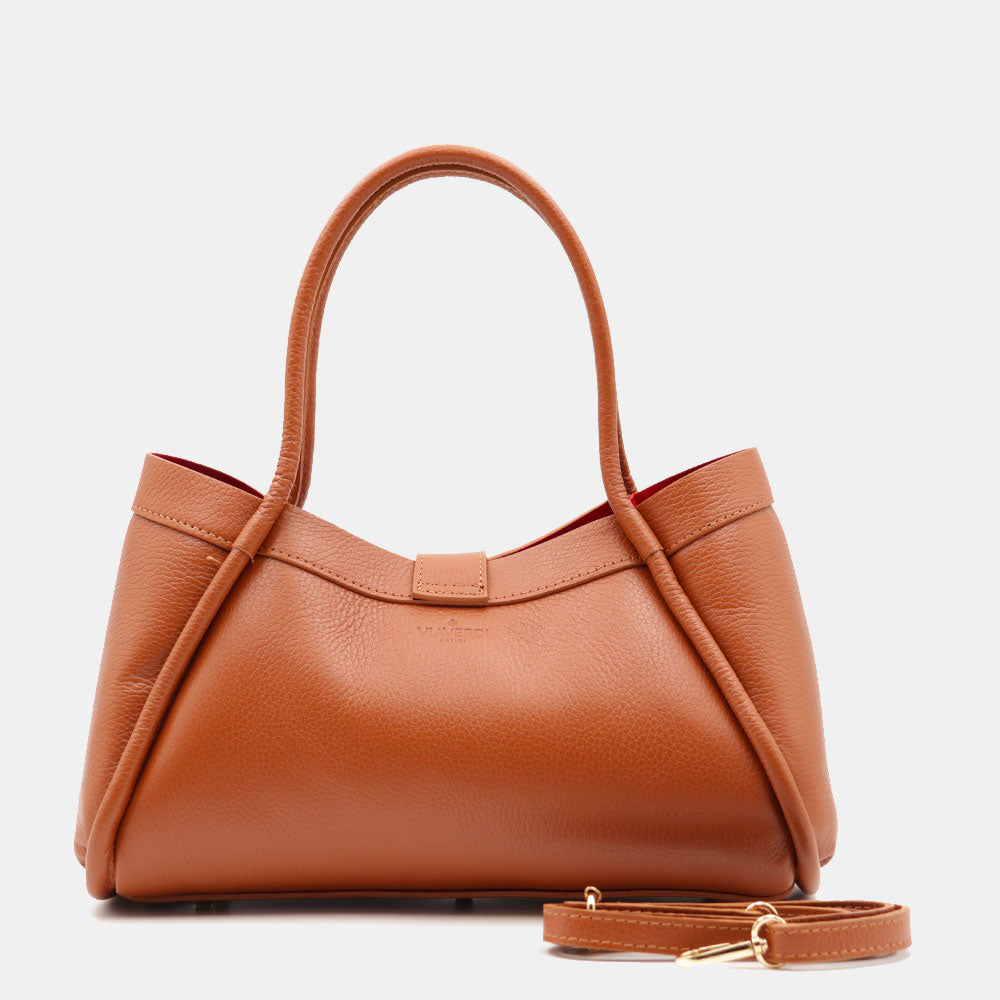 Damen-Handtasche VIAVERDI aus lederbraunem Leder Made in Italy Linie Cortona