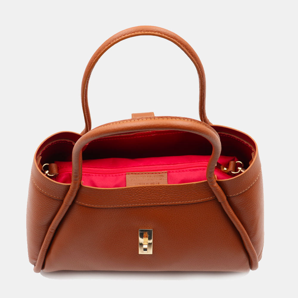 Damen-Handtasche VIAVERDI aus lederbraunem Leder Made in Italy Linie Cortona