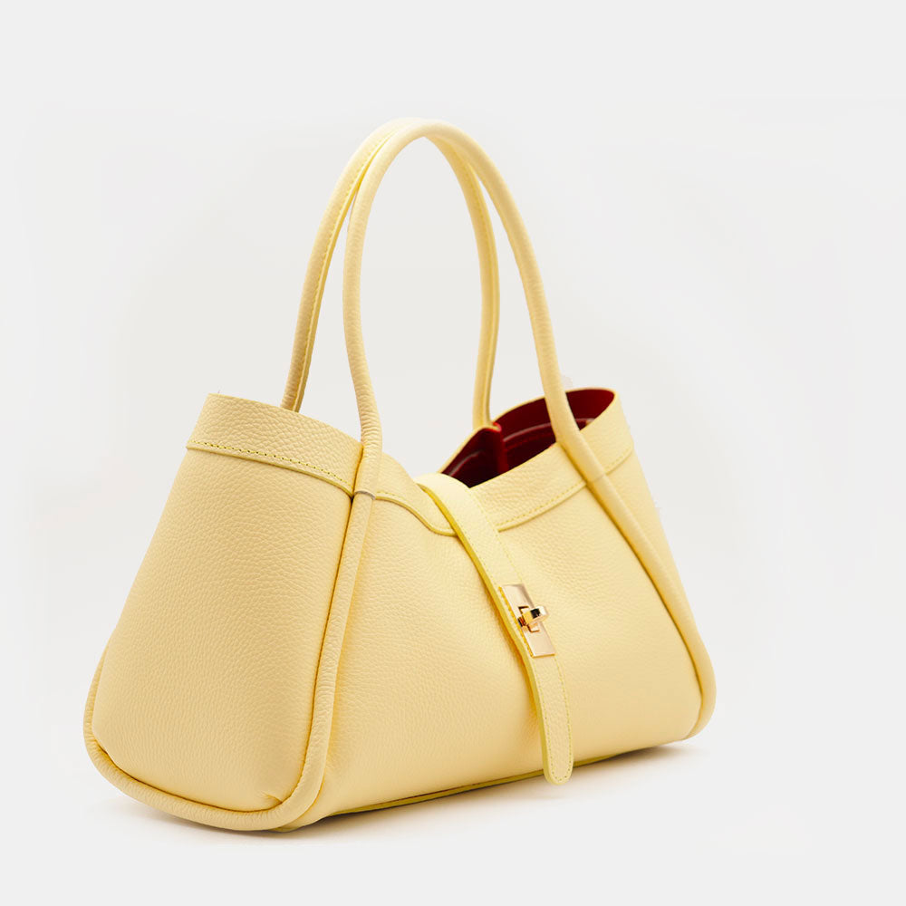 Borsa Donna a Mano VIAVERDI in Pelle Gialla Made in Italy linea Cortona