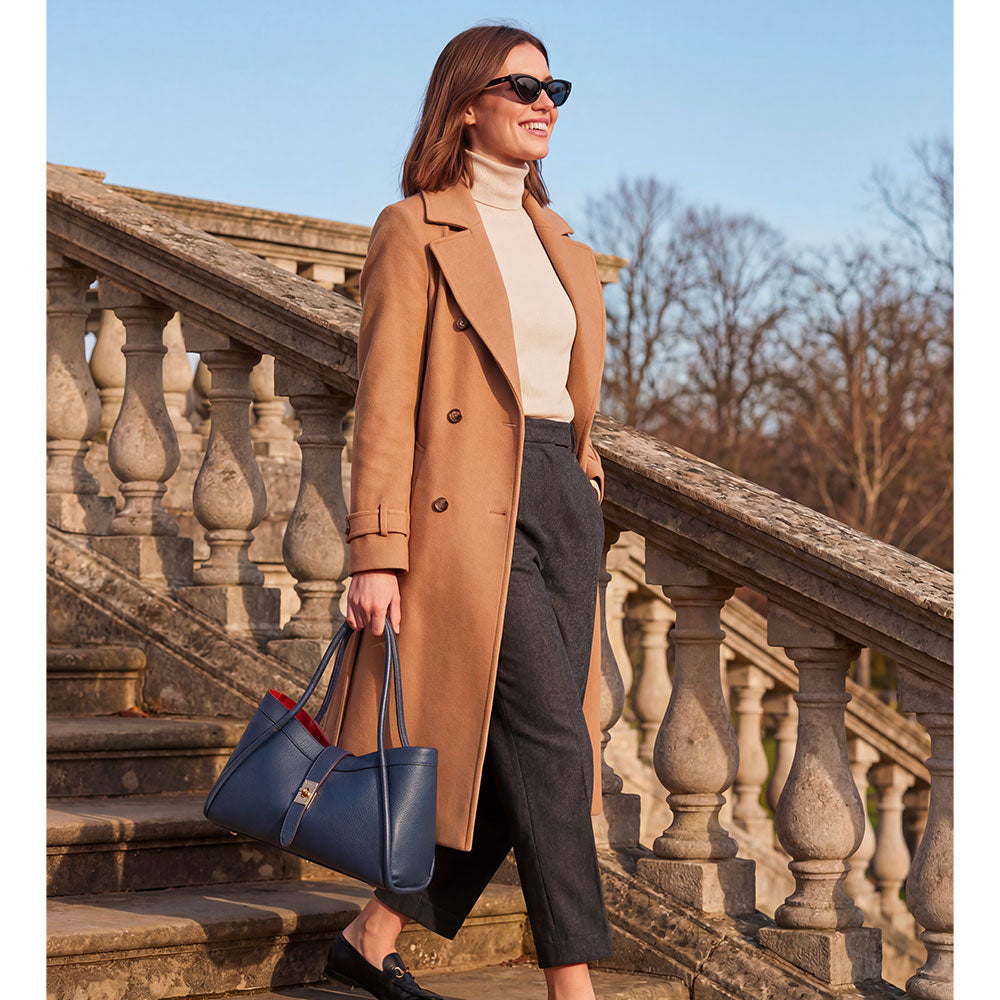 Borsa Donna a Mano VIAVERDI in Pelle Blu Made in Italy linea Cortona