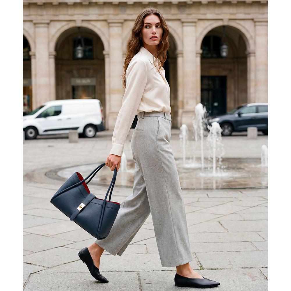 Borsa Donna a Mano VIAVERDI in Pelle Blu Made in Italy linea Cortona