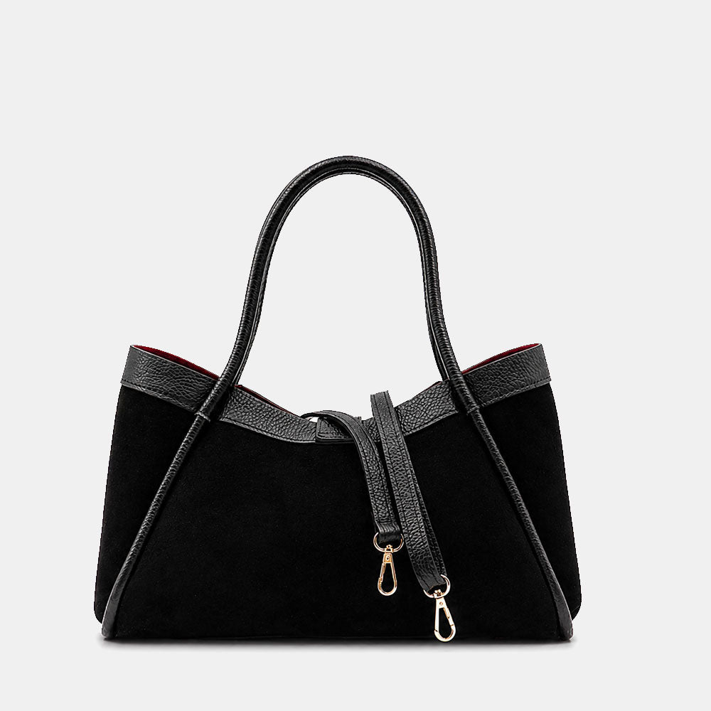 Borsa Donna a Mano VIAVERDI in Camoscio e Pelle Nera Made in Italy linea Cortona