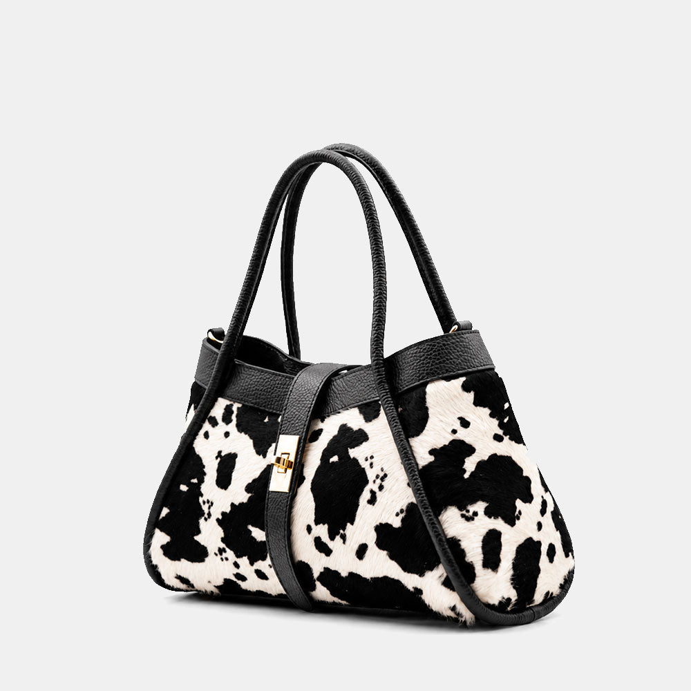 Borsa Donna a Mano VIAVERDI Pelle e Cavallino Muccato Bianco e Nero Made in Italy linea Cortona