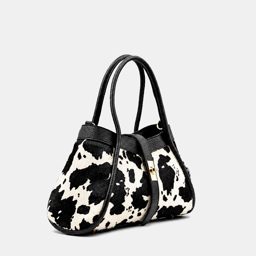 Borsa Donna a Mano VIAVERDI Pelle e Cavallino Muccato Bianco e Nero Made in Italy linea Cortona