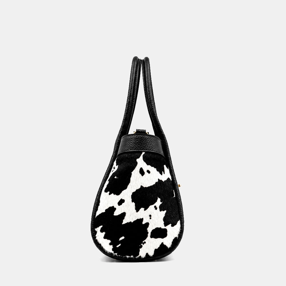 Borsa Donna a Mano VIAVERDI Pelle e Cavallino Muccato Bianco e Nero Made in Italy linea Cortona