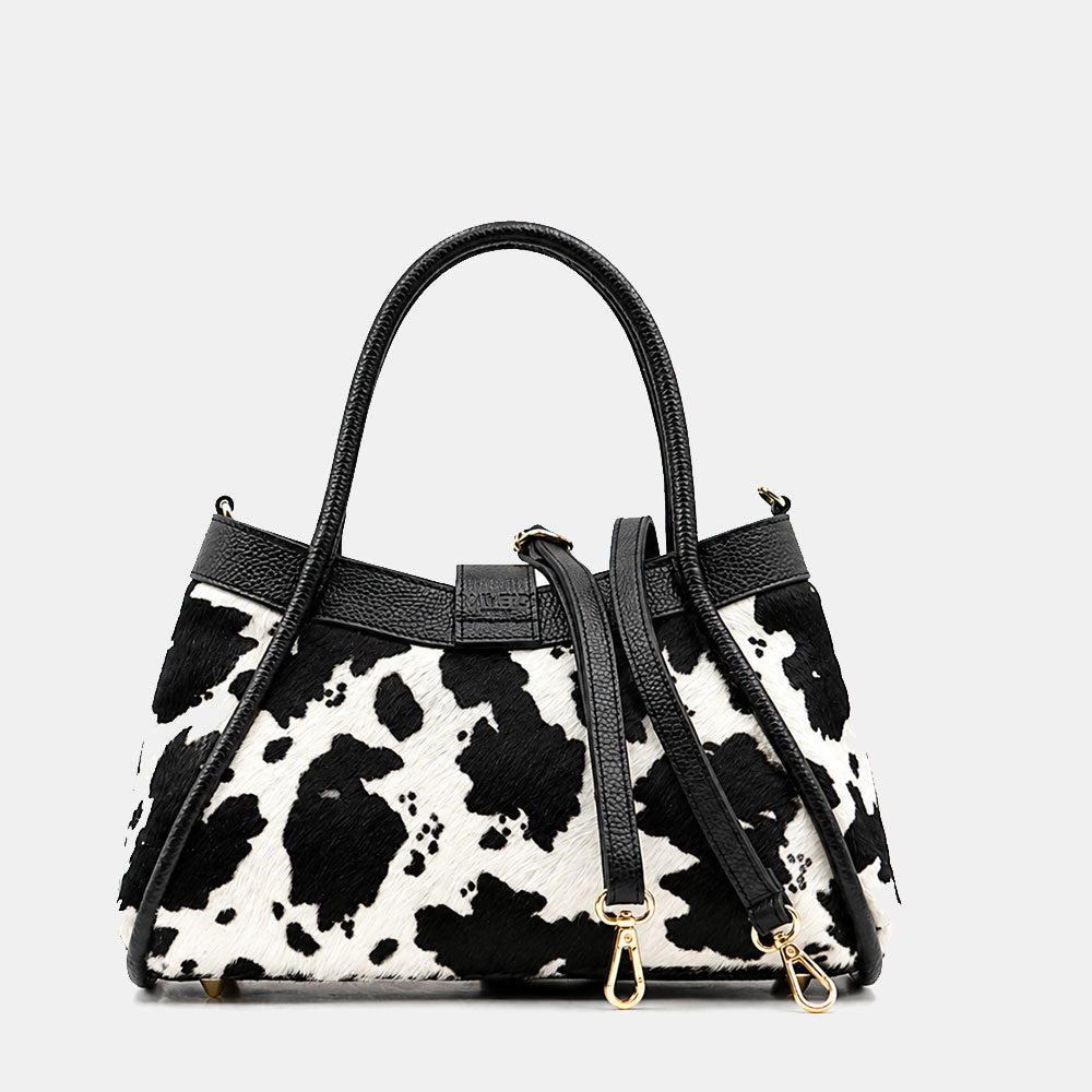 Borsa Donna a Mano VIAVERDI Pelle e Cavallino Muccato Bianco e Nero Made in Italy linea Cortona