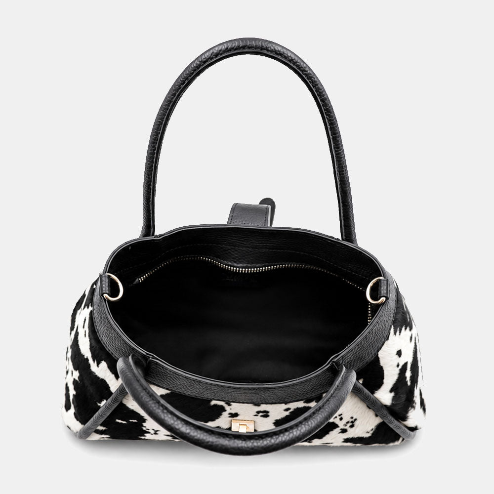 Borsa Donna a Mano VIAVERDI Pelle e Cavallino Muccato Bianco e Nero Made in Italy linea Cortona