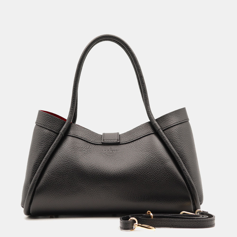 Damen-Handtasche VIAVERDI aus schwarzem Leder Made in Italy Linie Cortona