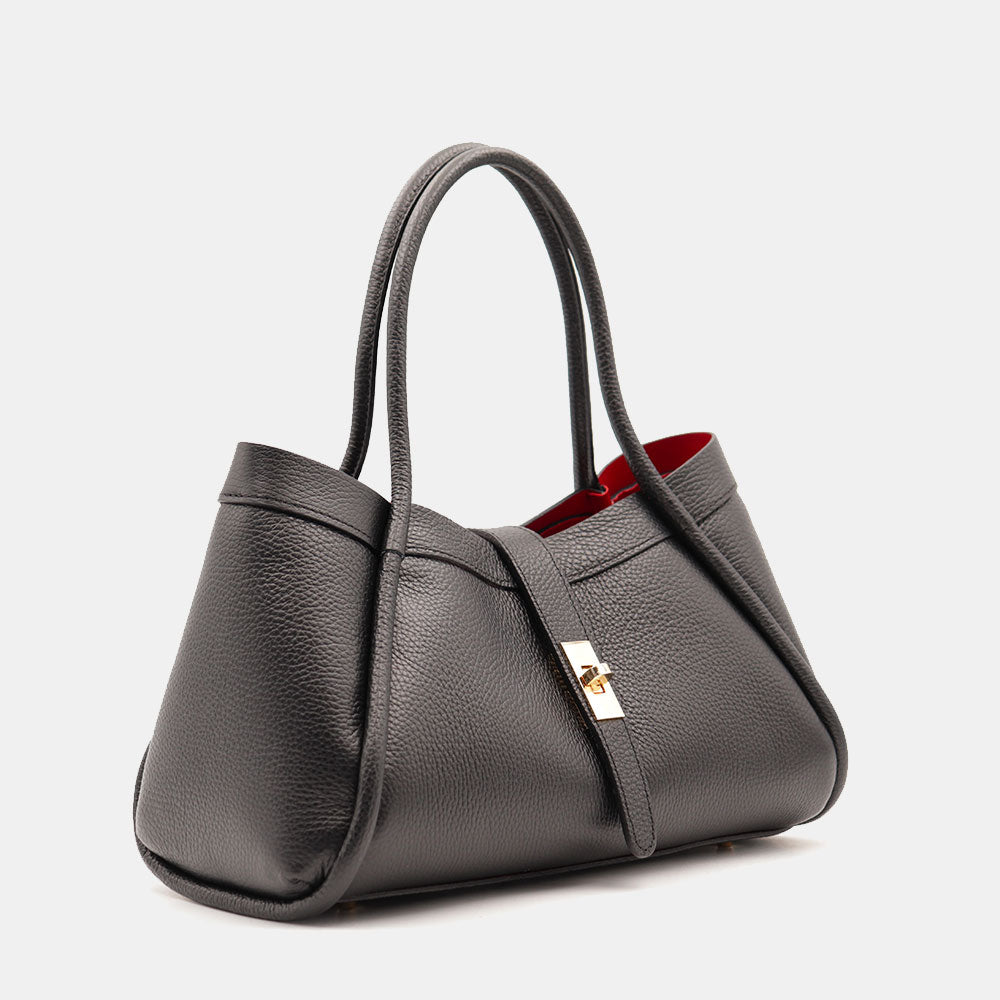 Damen-Handtasche VIAVERDI aus schwarzem Leder Made in Italy Linie Cortona