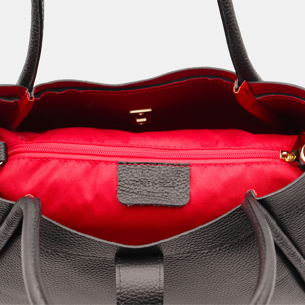 Damen-Handtasche VIAVERDI aus schwarzem Leder Made in Italy Linie Cortona