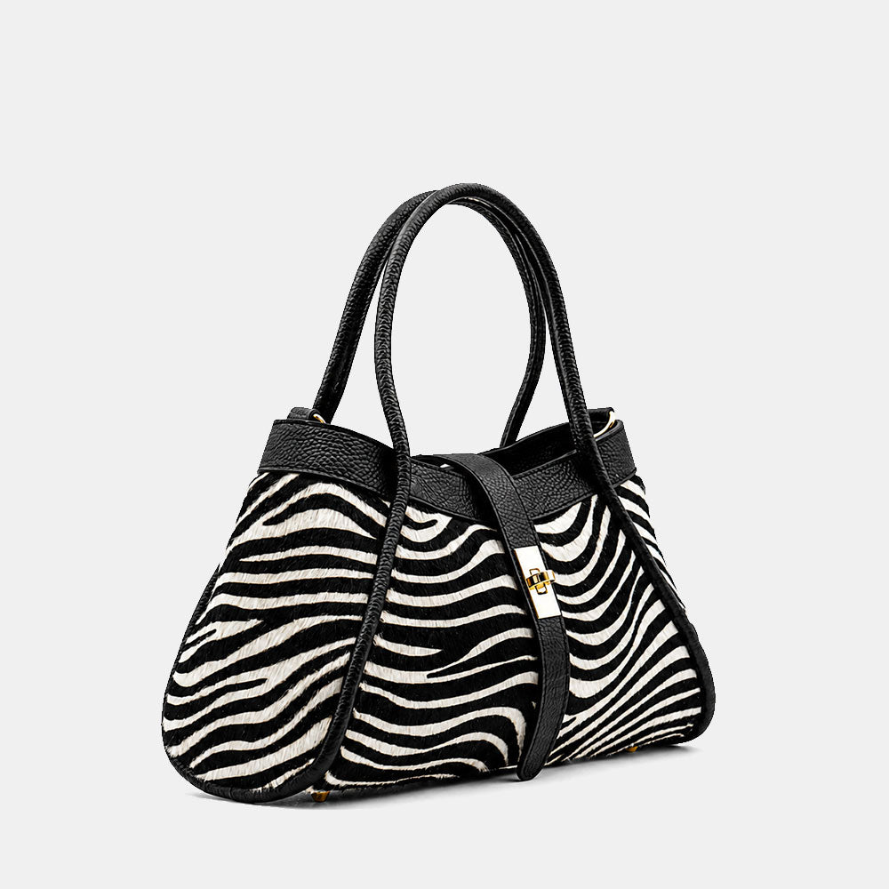 Borsa Donna a Mano VIAVERDI in Pelle e Cavallino Animalier Zebrato Made in Italy linea Cortona