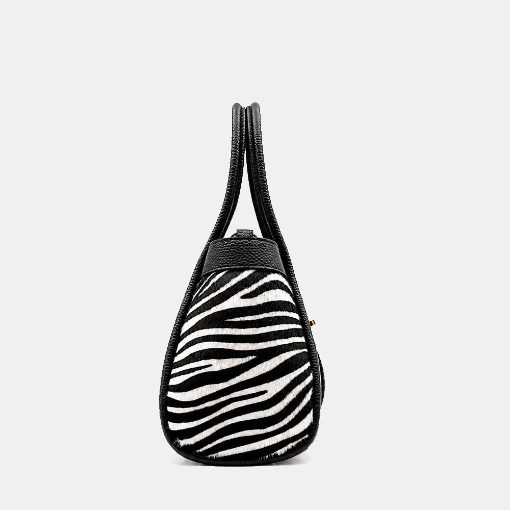 Borsa Donna a Mano VIAVERDI in Pelle e Cavallino Animalier Zebrato Made in Italy linea Cortona