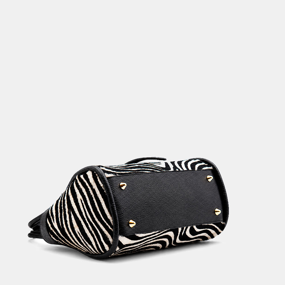 Borsa Donna a Mano VIAVERDI in Pelle e Cavallino Animalier Zebrato Made in Italy linea Cortona