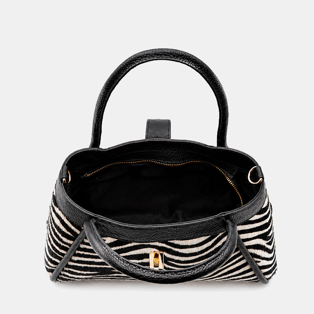 Borsa Donna a Mano VIAVERDI in Pelle e Cavallino Animalier Zebrato Made in Italy linea Cortona