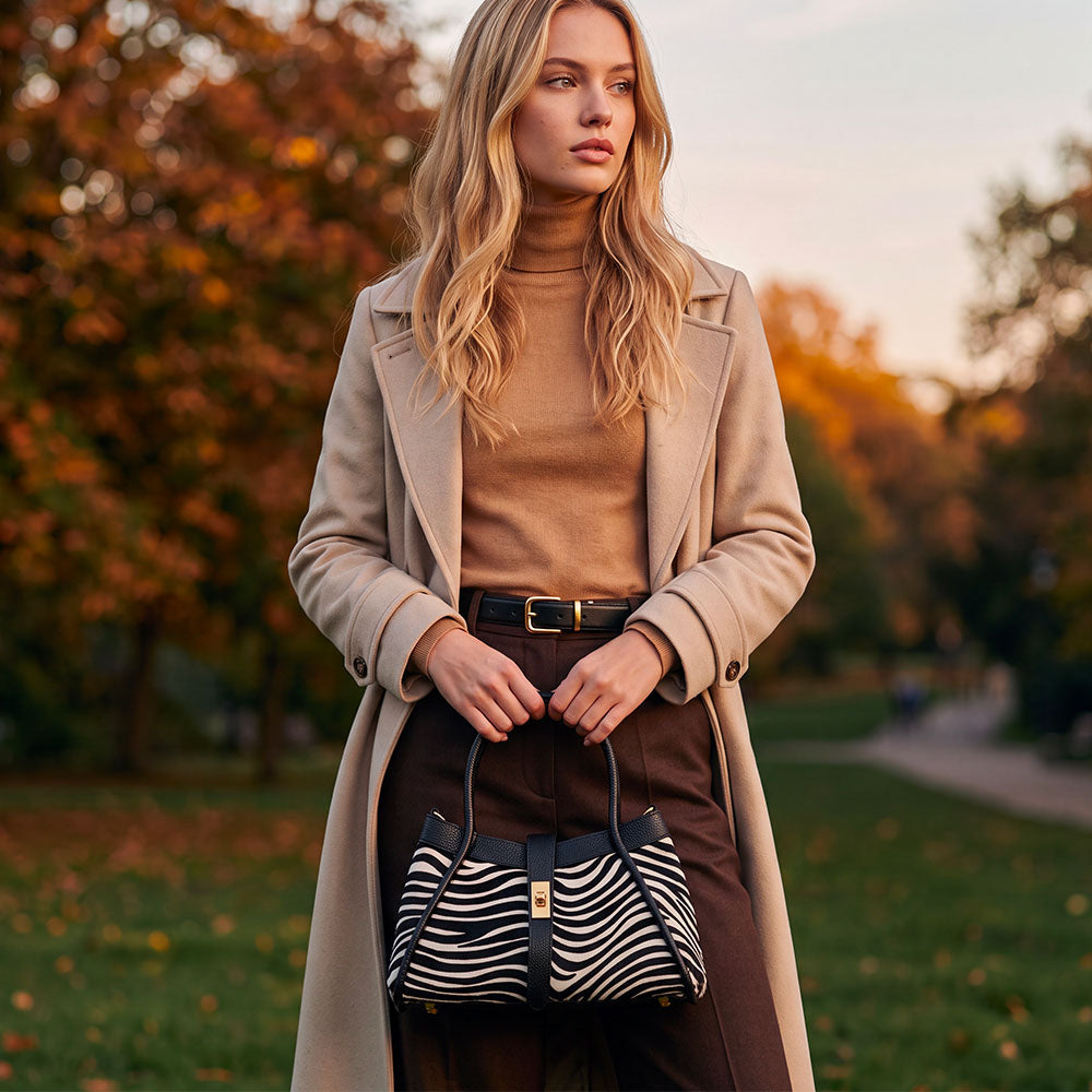 Borsa Donna a Mano VIAVERDI in Pelle e Cavallino Animalier Zebrato Made in Italy linea Cortona