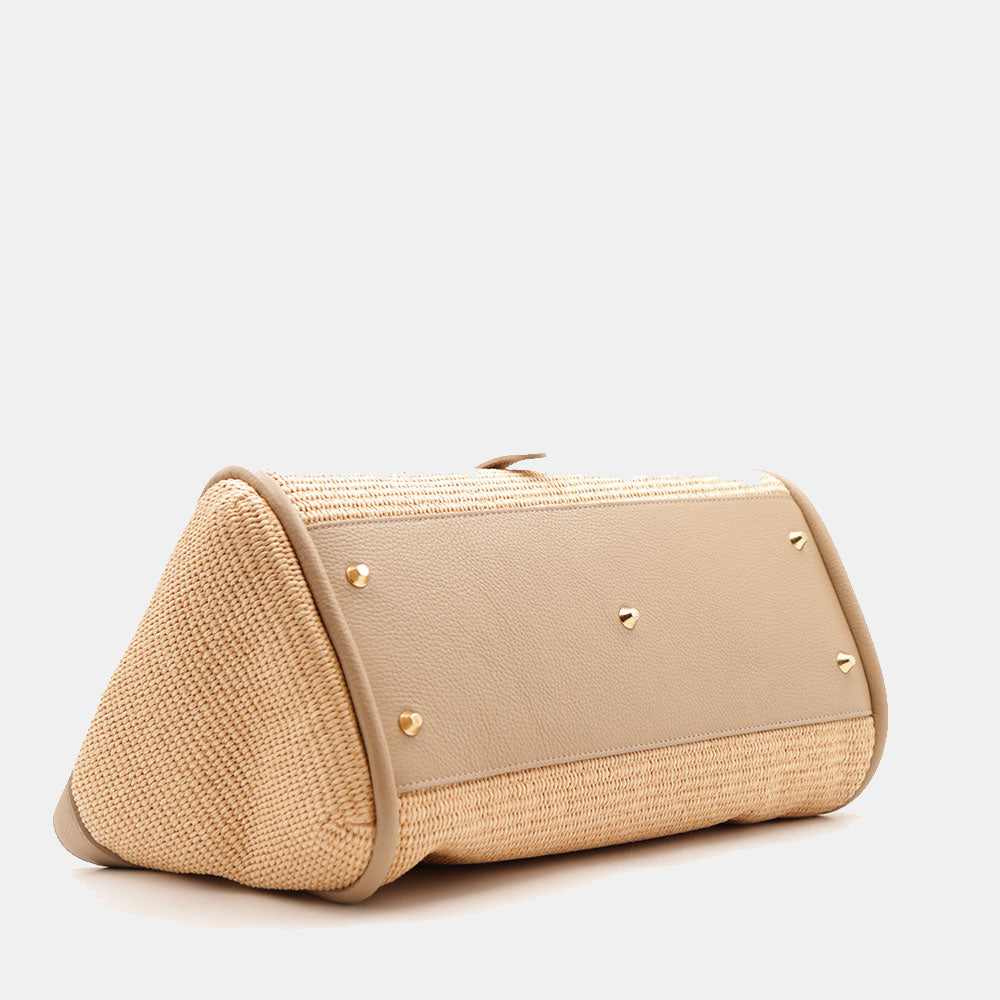Borsa Donna a Spalla VIAVERDI in Rafia e Pelle Taupe Made in Italy linea Cortona