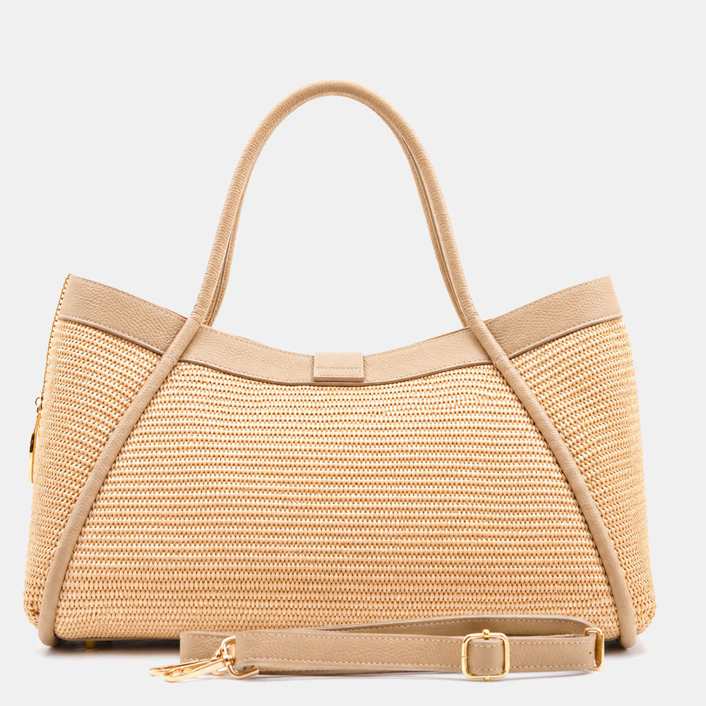 Borsa Donna a Spalla VIAVERDI in Rafia e Pelle Taupe Made in Italy linea Cortona