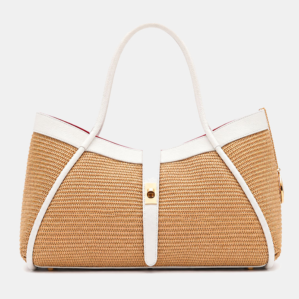 Borsa Donna a Spalla VIAVERDI in Rafia e Pelle Bianca Made in Italy linea Cortona