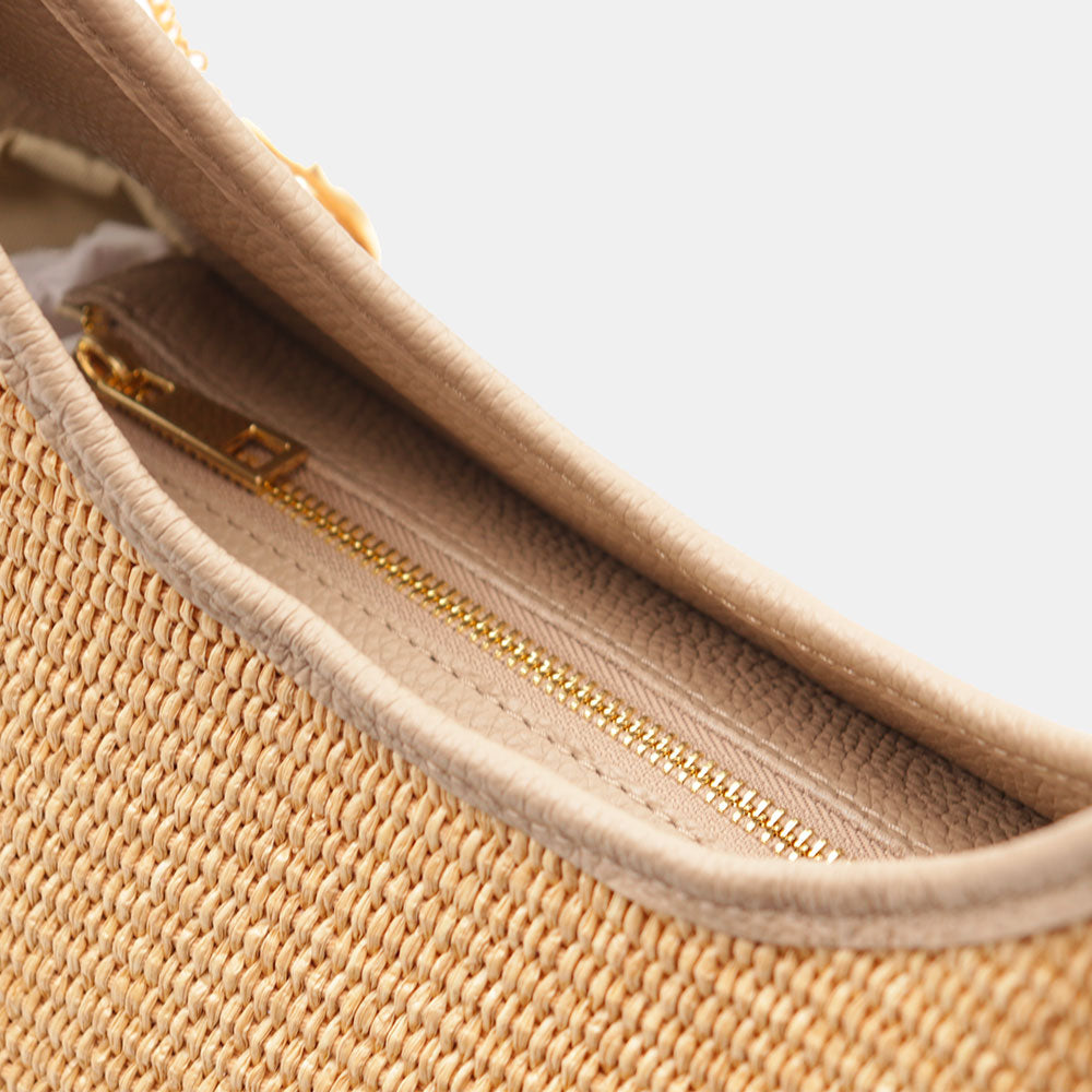 Borsa Donna a Spalla Grande VIAVERDI in Rafia e Pelle Taupe Made in Italy linea Cortona