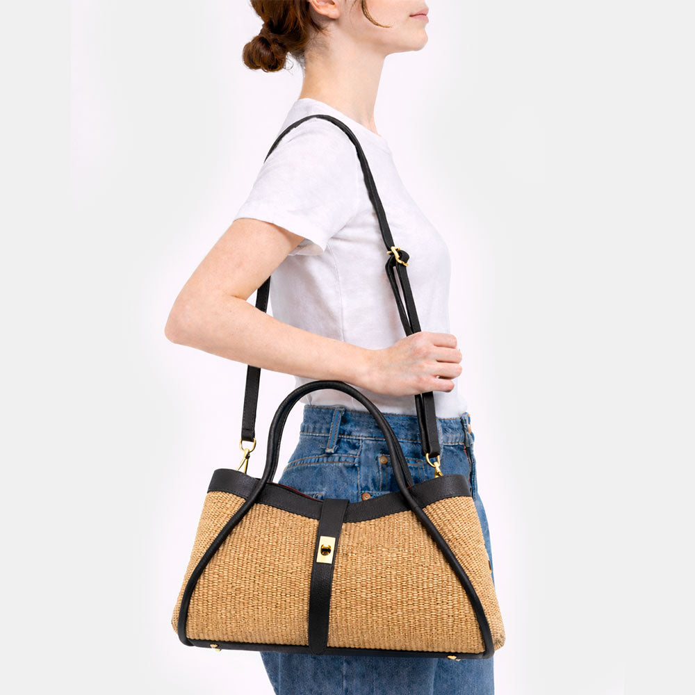Borsa Donna a Spalla VIAVERDI in Rafia e Pelle Verde Menta Made in Italy linea Cortona