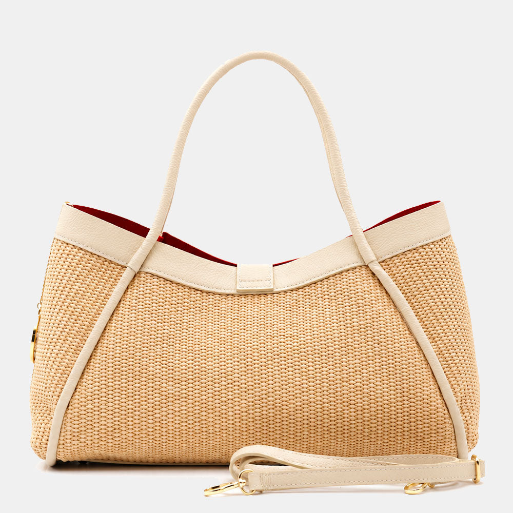 Borsa Donna a Spalla VIAVERDI in Rafia e Pelle Avorio Made in Italy linea Cortona