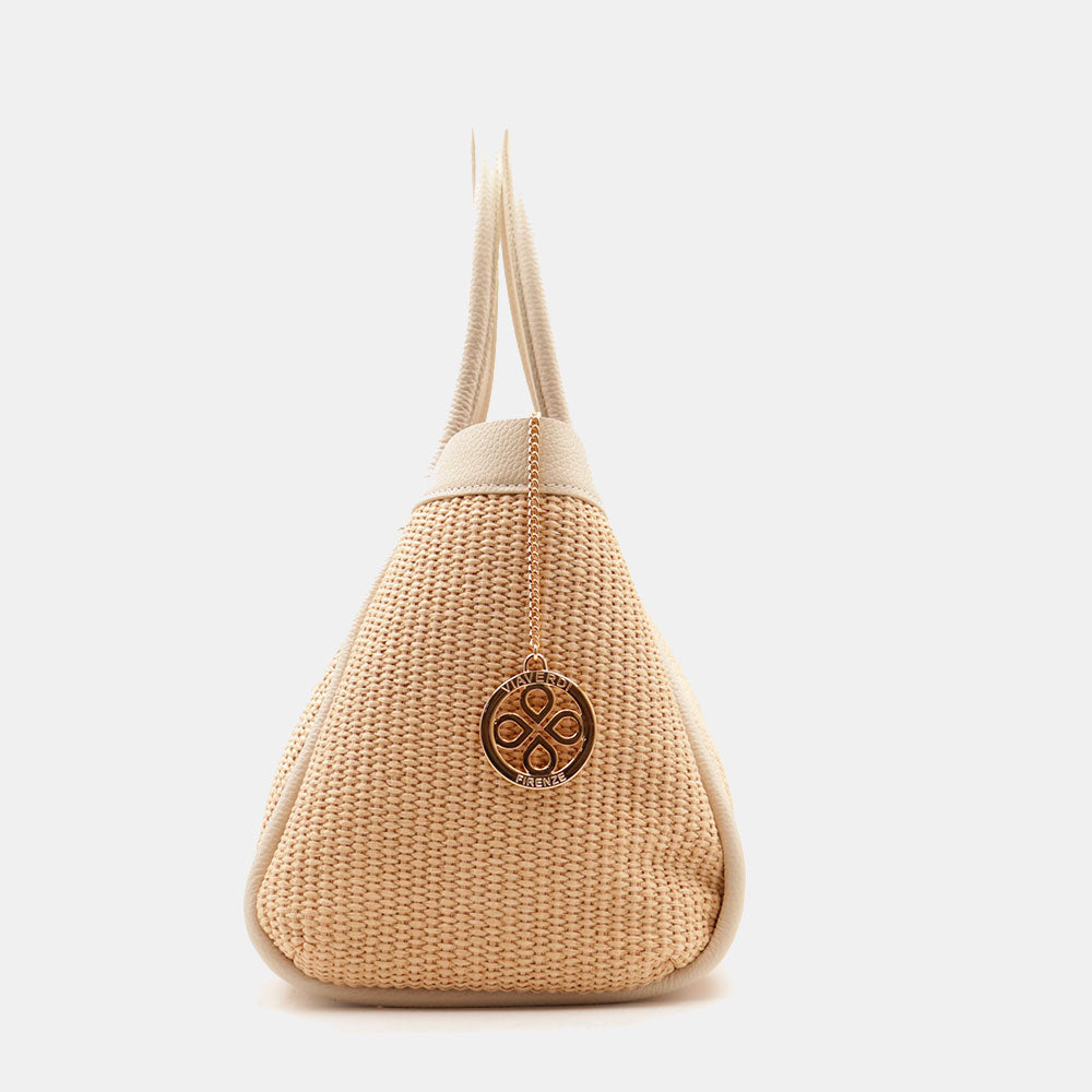 Borsa Donna a Spalla VIAVERDI in Rafia e Pelle Avorio Made in Italy linea Cortona