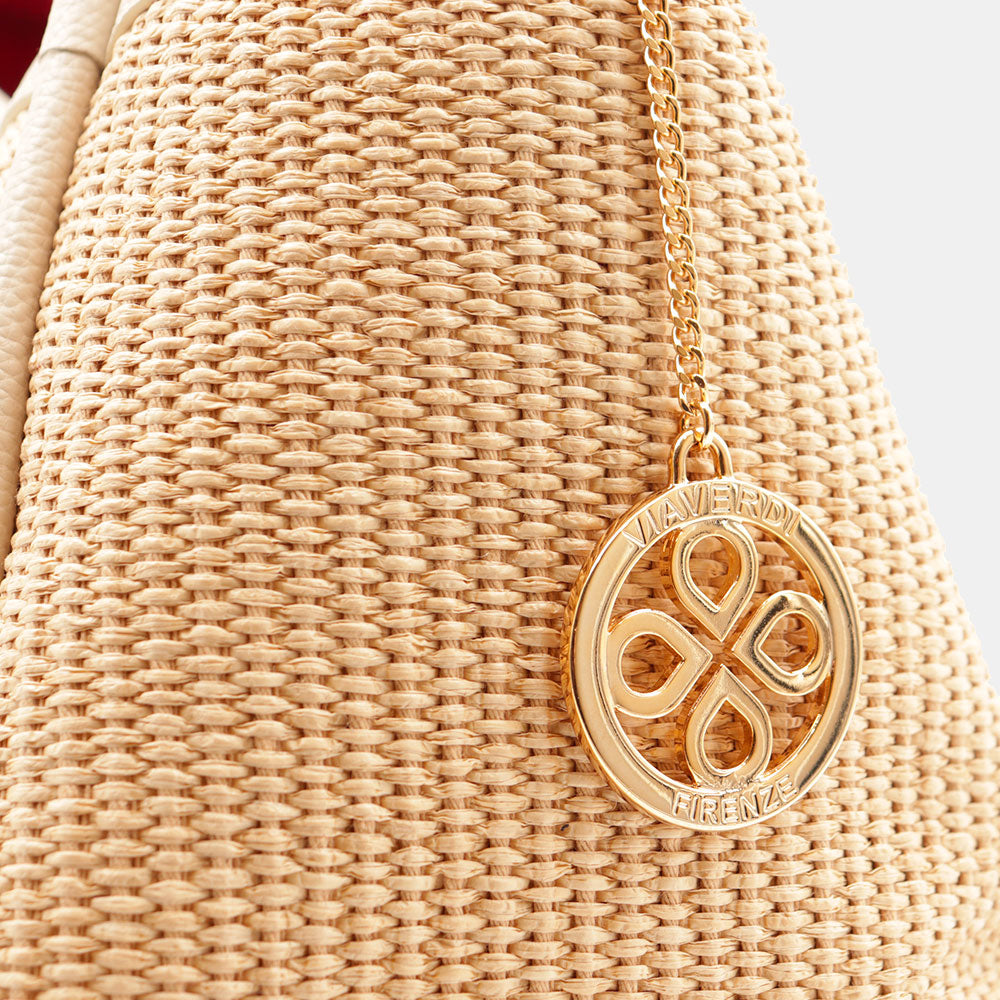 Borsa Donna a Spalla VIAVERDI in Rafia e Pelle Avorio Made in Italy linea Cortona