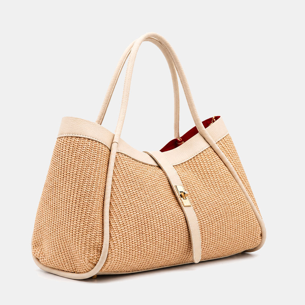Borsa Donna a Spalla VIAVERDI in Rafia e Pelle Avorio Made in Italy linea Cortona