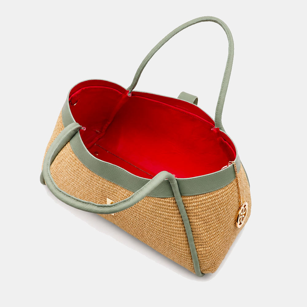 Borsa Donna a Spalla VIAVERDI in Rafia e Pelle Verde Menta Made in Italy linea Cortona