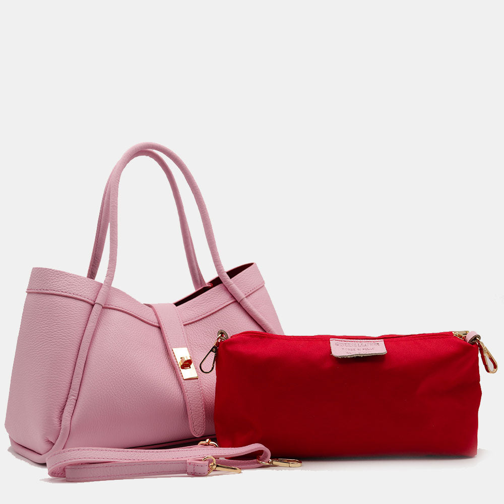 Borsa Donna a Mano VIAVERDI in Pelle Rosa Made in Italy linea Cortona