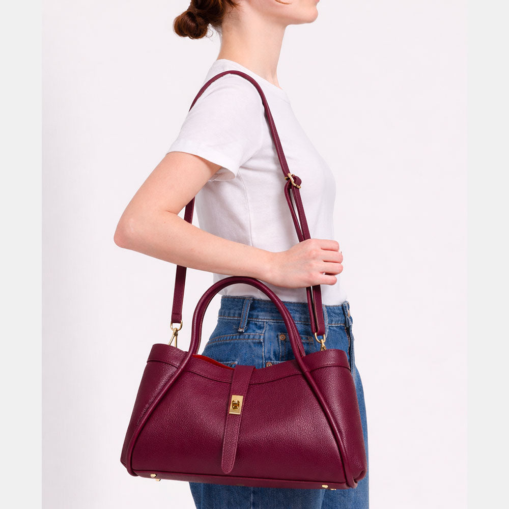 Borsa Donna a Spalla VIAVERDI in Pelle Bordeaux Made in Italy linea Cortona
