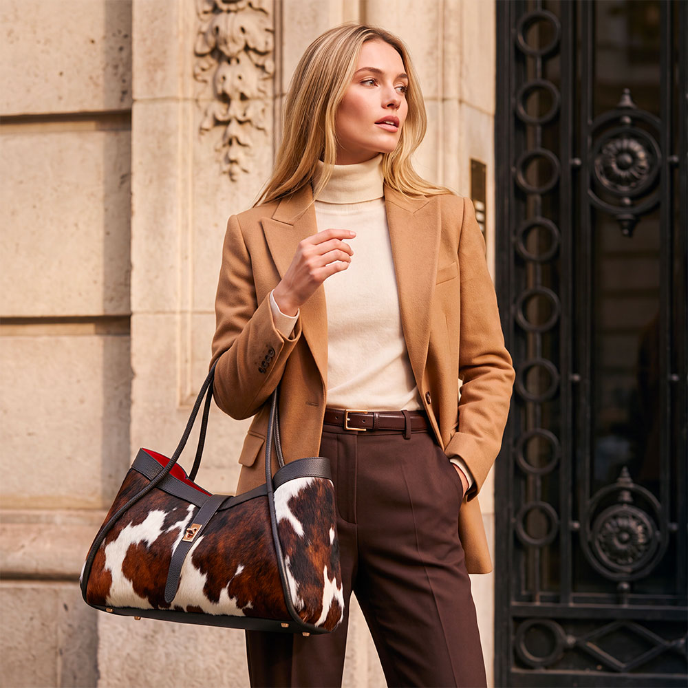 Borsa Donna a Spalla VIAVERDI in Cavallino e Pelle Nera Made in Italy linea Cortona