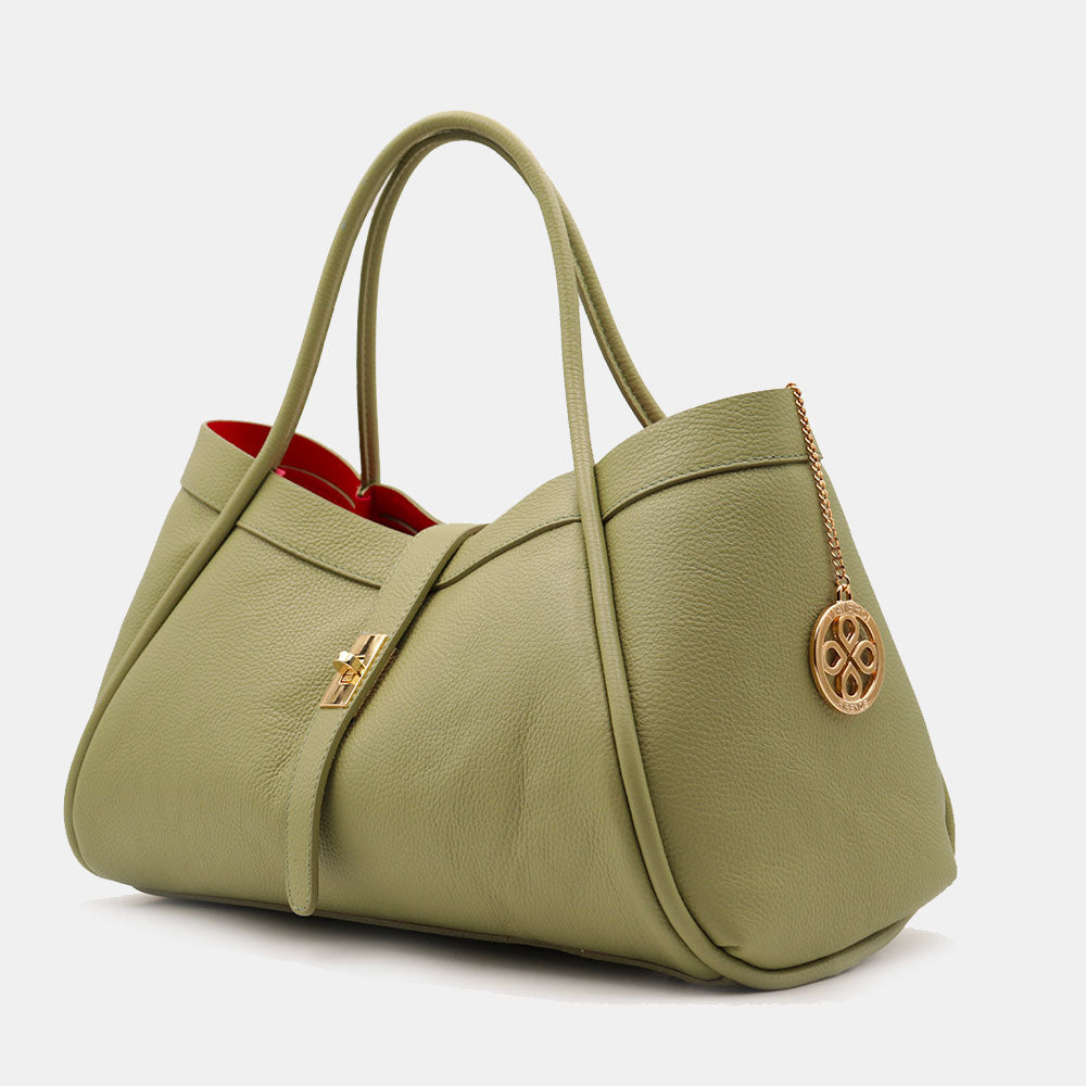 Borsa Donna a Spalla VIAVERDI in Pelle Verde Salvia Made in Italy linea Cortona