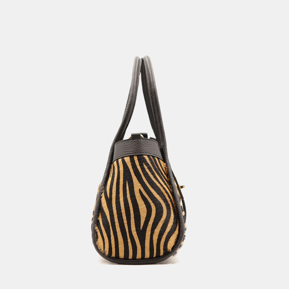 Borsa Donna a Mano VIAVERDI Pelle e Cavallino Animalier Zebrato Made in Italy linea Cortona