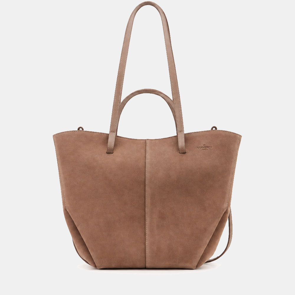 Borsa Doppio Manico a Mano e Spalla VIAVERDI in Camoscio Taupe Made in Italy linea Capalbio