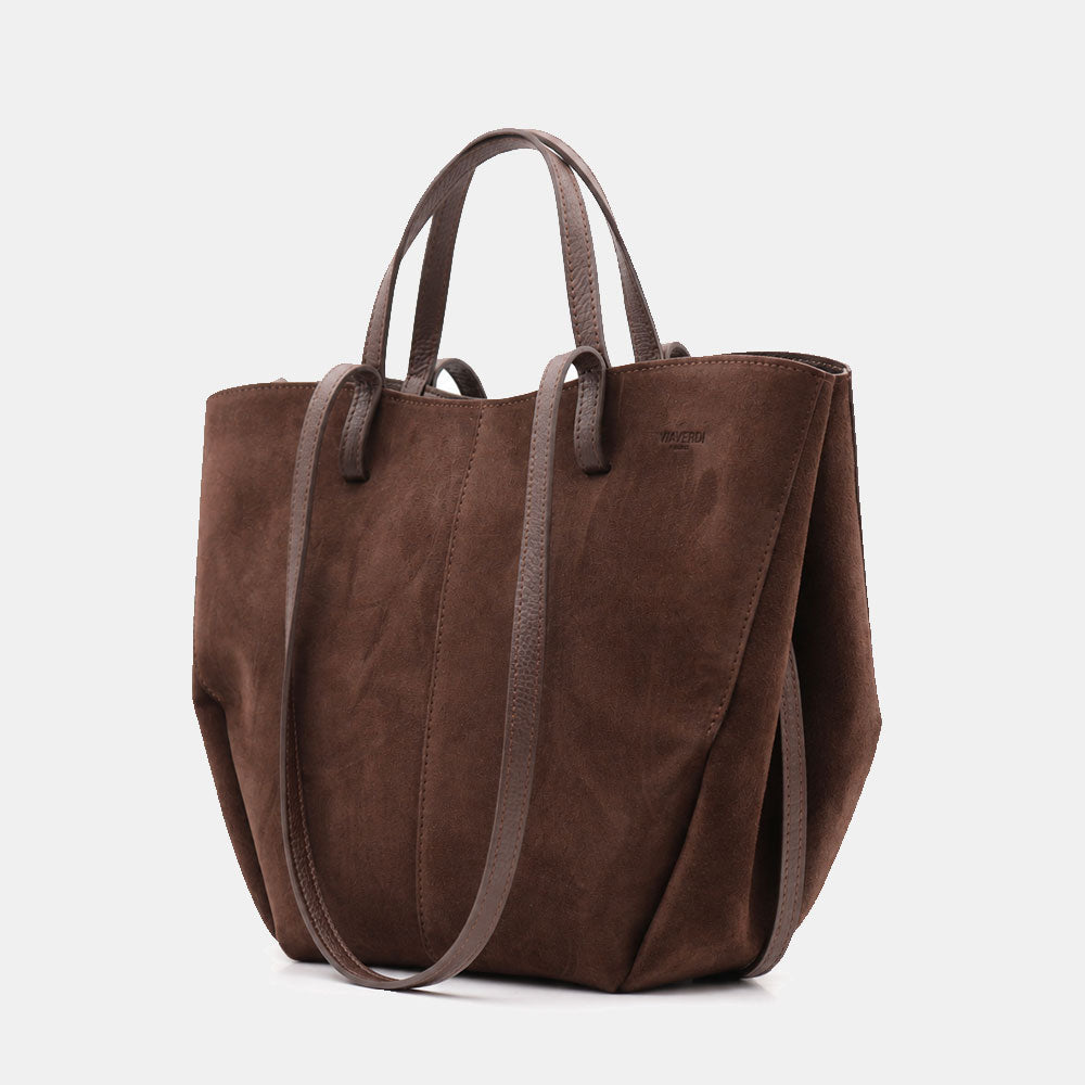 Borsa Doppio Manico a Mano e Spalla VIAVERDI in Camoscio Testa di Moro Made in Italy linea Capalbio