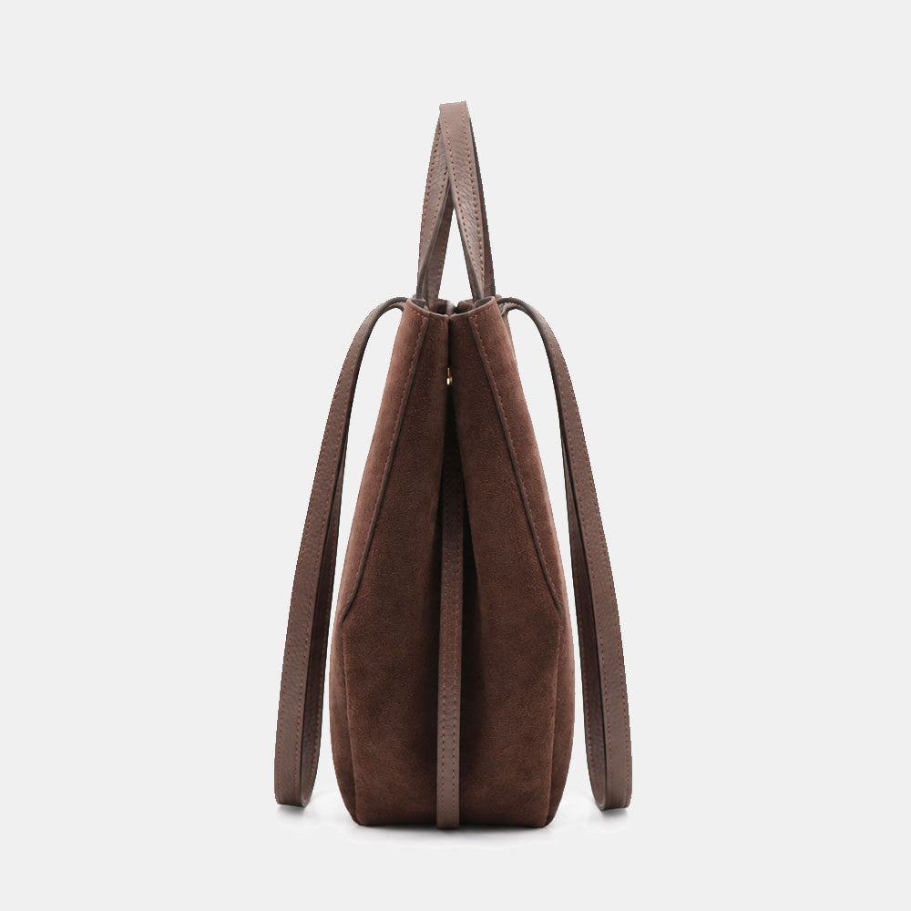 Borsa Doppio Manico a Mano e Spalla VIAVERDI in Camoscio Testa di Moro Made in Italy linea Capalbio