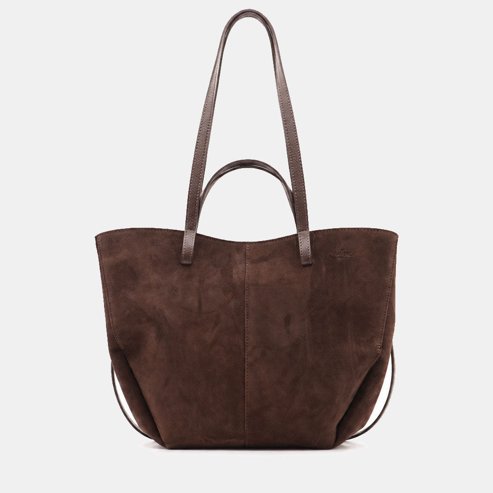 Borsa Doppio Manico a Mano e Spalla VIAVERDI in Camoscio Testa di Moro Made in Italy linea Capalbio