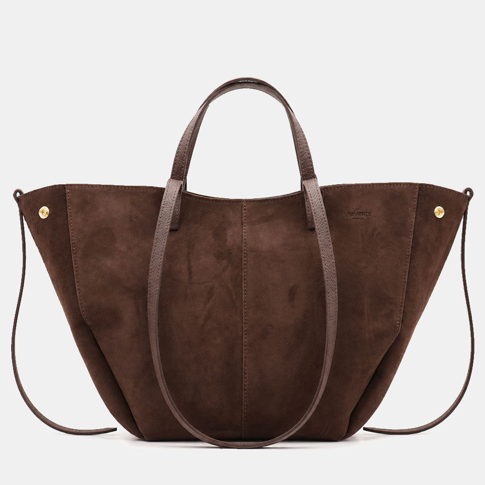 Borsa Doppio Manico a Mano e Spalla VIAVERDI in Camoscio Testa di Moro Made in Italy linea Capalbio