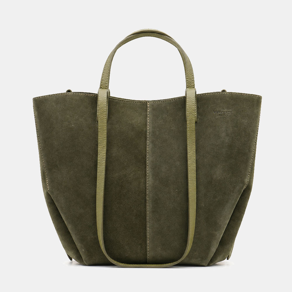 Borsa Doppio Manico a Mano e Spalla VIAVERDI in Camoscio Verde Made in Italy linea Capalbio