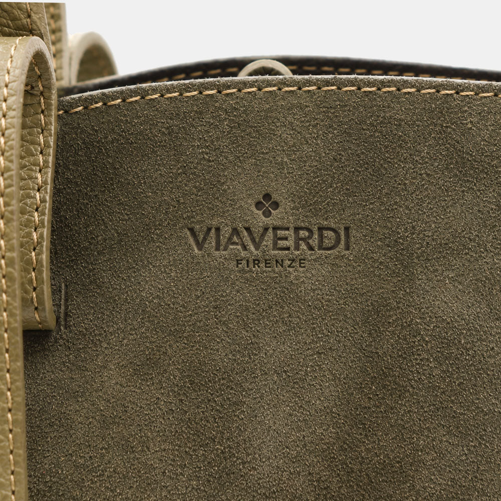 Borsa Doppio Manico a Mano e Spalla VIAVERDI in Camoscio Verde Made in Italy linea Capalbio