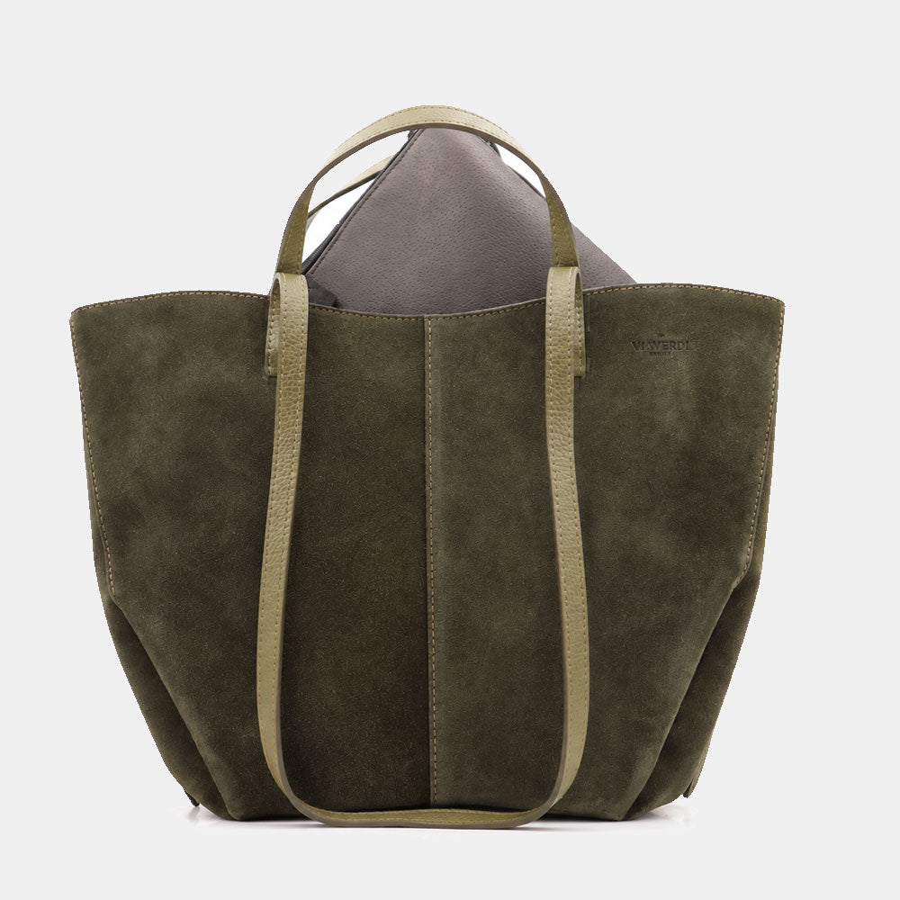 Borsa Doppio Manico a Mano e Spalla VIAVERDI in Camoscio Verde Made in Italy linea Capalbio