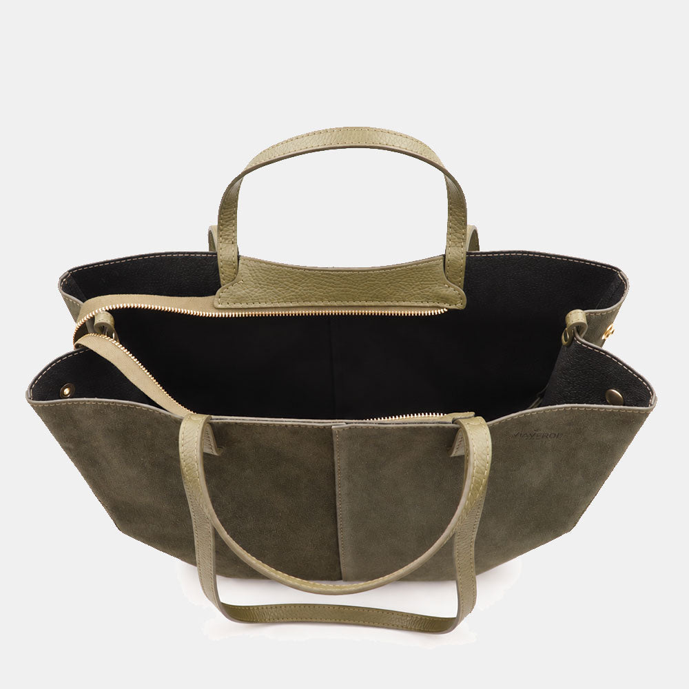 Borsa Doppio Manico a Mano e Spalla VIAVERDI in Camoscio Verde Made in Italy linea Capalbio